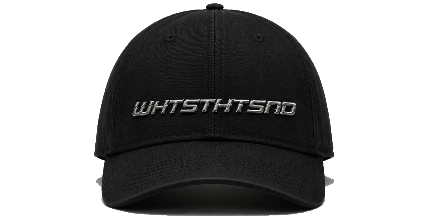 WHTSTHTSND chrome logo cap — front view